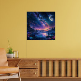 Poster Céu Noturno da Galáxia, Via Láctea Roxa no Lago de