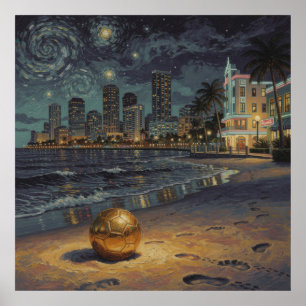 Poster Céu Noturno de Miami Beach com Futebol 2026