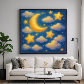 Poster Céu Noturno Sonhador Fofo - Estilo de Pintura Past