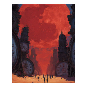 Pôster Céu Surrealista do Crânio Vermelho Arte de Fantasi