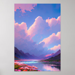 Poster Céus Rosa e Roxos Sobre o Lago Montanha