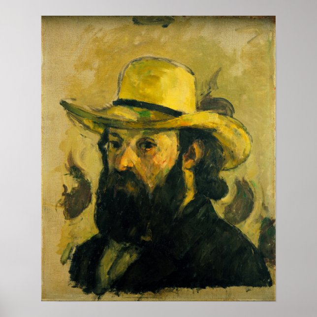 Poster Cézanne - Autorretrato em Chapéu de Palha (Frente)