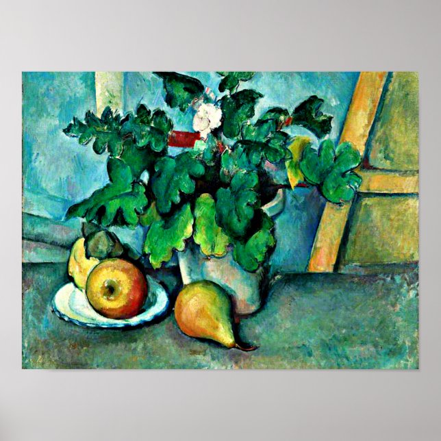 Poster Cezanne - Pote de Primroses e Frutas (Frente)