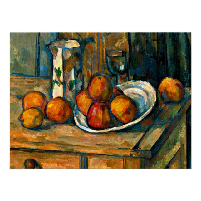 Pôster Cezanne - Vida tranquila com Jug de Leite e Fruta (Frente)