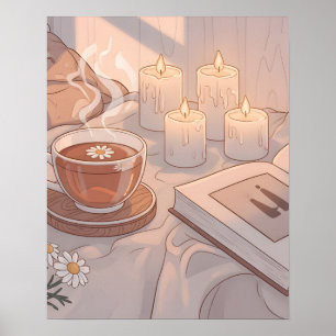 Poster Chá Aconchegante e Autocuidado Hygge com Vela