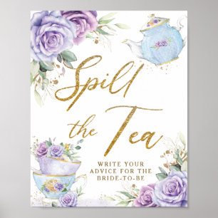 Poster Chá da Festa Floral Roxa Spill The Tea Nupcial