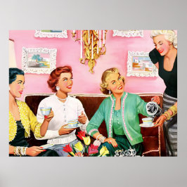 Poster Chá da Tarde dos Anos 50 Arte Moderna de Meados do