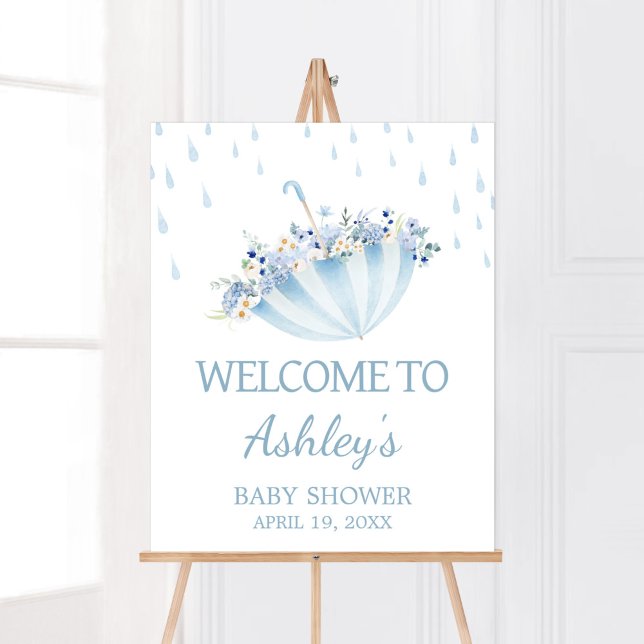 Poster Chá de abril Traga as Flores Chá de fraldas Boas-v (Boy April Shower Bring May Flowers Baby Shower Welcome Sign)