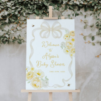 Poster Chá de Bebê Abelha e Floral Amarelo Bem-Vindo