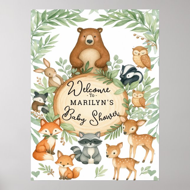 Poster Chá de Bebê Animais Bebês Florestais (Frente)
