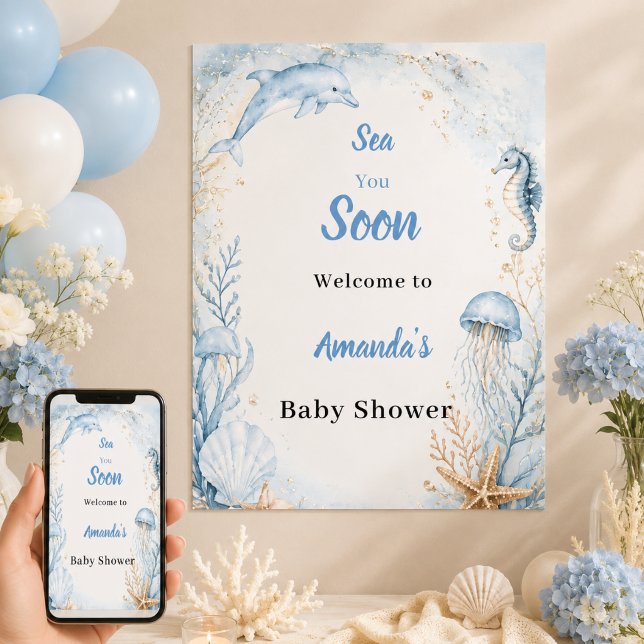 Poster Chá de Bebê Azul Sea You Soon (Criador carregado)