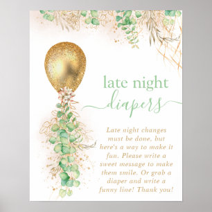 Poster Chá de Bebê Balão Eucalipto Fraldas Madrugada