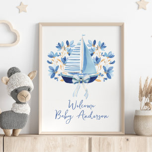Poster Chá de Bebê Barcos & Laços Azuis