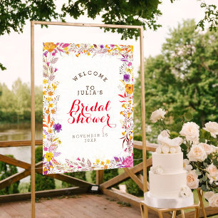 Poster Chá de Bebê Boho Primavera Folhagem Flor Silvestre