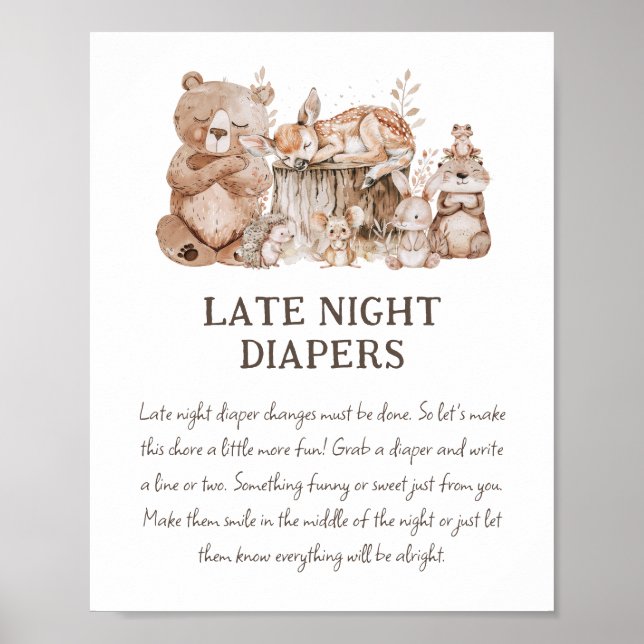 Poster Chá de Bebê Boho Woodland 'Fralda Noturna' (Frente)