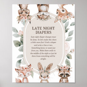 Poster Chá de Bebê Boho Woodland 'Fralda Noturna'