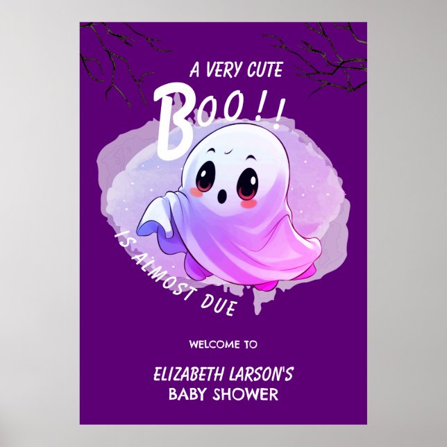 Poster Chá de Bebê Boo Festa Tema Halloween Roxo Intenso (Frente)