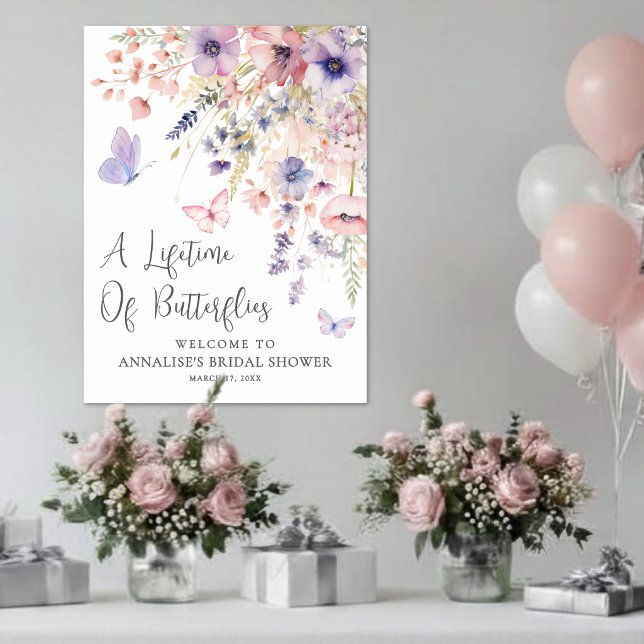Poster Chá de Bebê Borboleta Flor Silvestre (Butterfly Wildflower Bridal Shower Poster)
