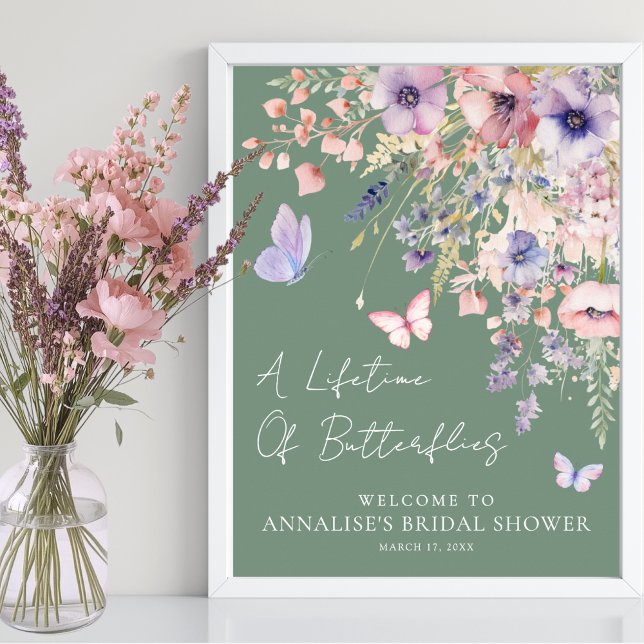Poster Chá de Bebê Borboleta Flor Silvestre (Butterfly Wildflower Bridal Shower Poster )