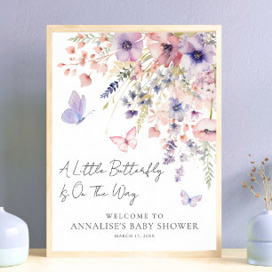 Poster Chá de Bebê Borboleta Flor Silvestre