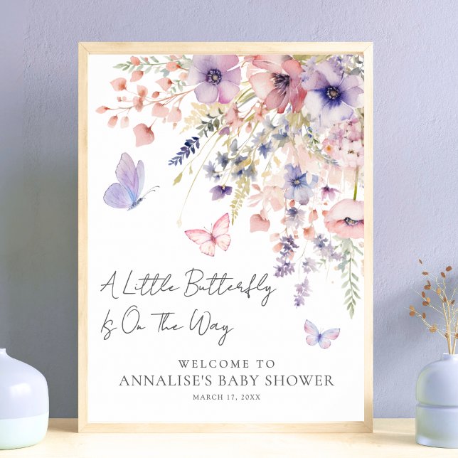 Poster Chá de Bebê Borboleta Flor Silvestre (Butterfly Wildflower Baby Shower Poster)