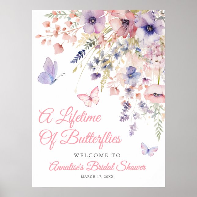 Poster Chá de Bebê Borboleta Flor Silvestre (Frente)