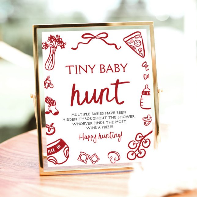 Poster Chá de Bebê Caça ao Bebê Minúsculo Italiano Desenh (Hand Drawn Italian Tiny Baby Hunt Baby Shower Sign )