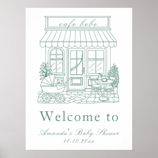 Poster Chá de Bebê Cafe Bebe Bonjour (Frente)