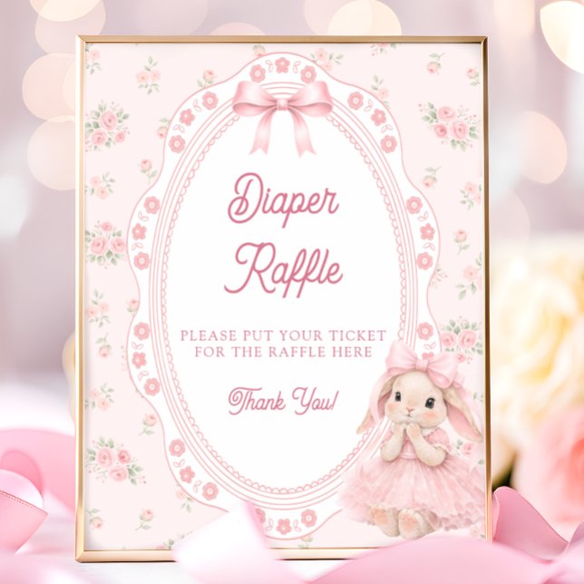 Poster Chá de Bebê Coelhinho Rosa Laço Pequeno Sorteio de (Criador carregado)
