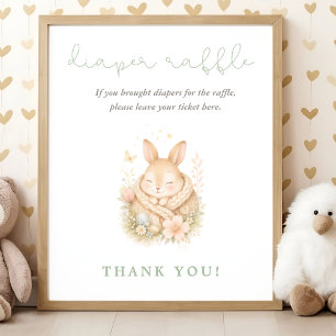 Poster Chá de Bebê Coelho em Aquarela Rifas de Fraldas