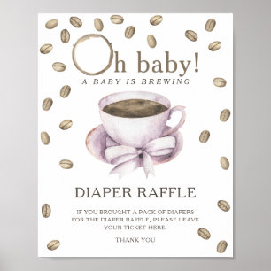 Poster Chá de bebê com café - cartaz de rifa de fraldas