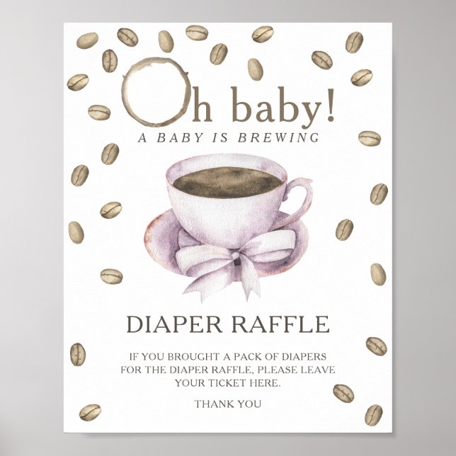 Poster Chá de bebê com café - cartaz de rifa de fraldas (Frente)