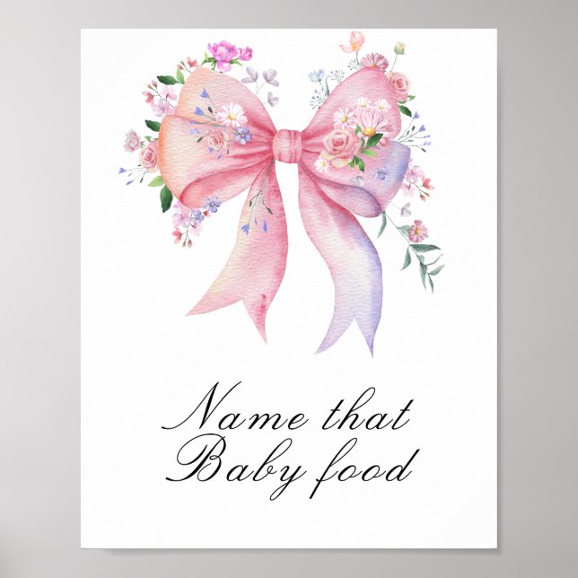 Poster Chá de bebê com laço floral - nome aquele alimento (Frente)