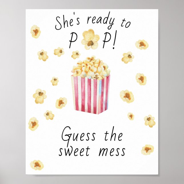 Poster Chá de bebê com pipoca - Adivinhe a bagunça doce (Frente)