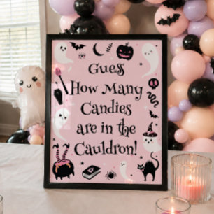 Poster Chá de Bebê Cor-de-Rosa de Halloween - Adivinhe Qu