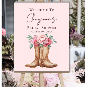Poster Chá de Bebê Country Rústico Rosa Floral Bem-Vindo