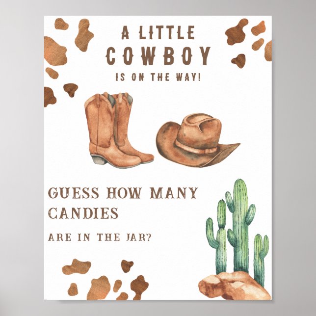 Poster Chá de bebê cowboy Adivinhe quantos doces (Frente)