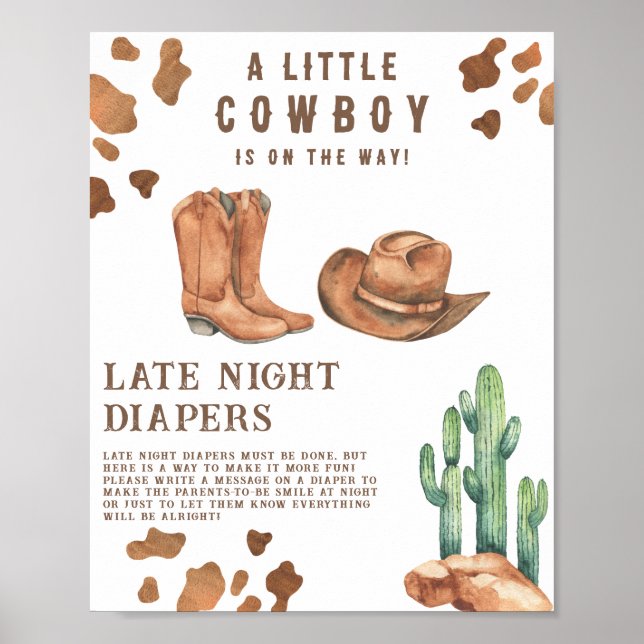 Poster Chá de bebê cowboy Jogo de fraldas à noite (Frente)