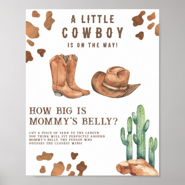 Poster Chá de bebê cowboy Quão grande é a barriga da mamã (Frente)