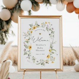 Poster Chá de Bebê da Abelha e Flor Silvestre Delicada Bo