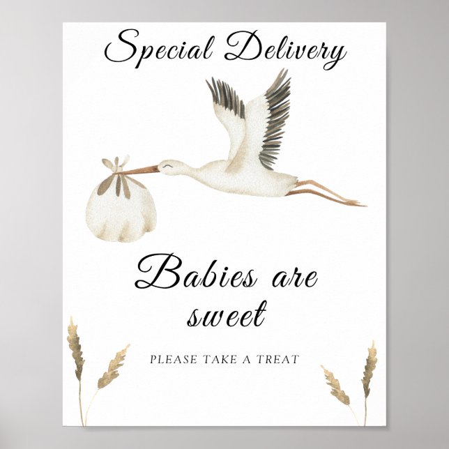 Poster Chá de bebê da cegonha - bebês são doces (Frente)