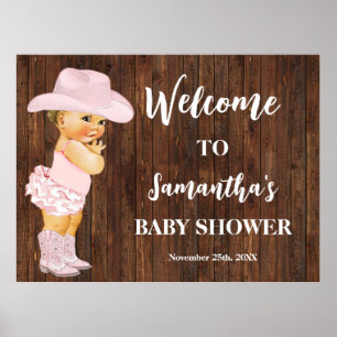 Poster Chá de Bebê da Pequena Cowgirl Rosa Ocidental