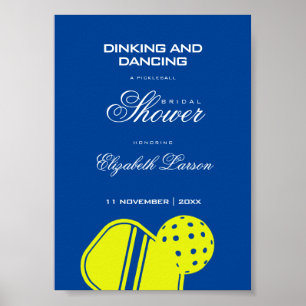 Poster Chá de Bebê de Amantes de Pickleball Neon Azul