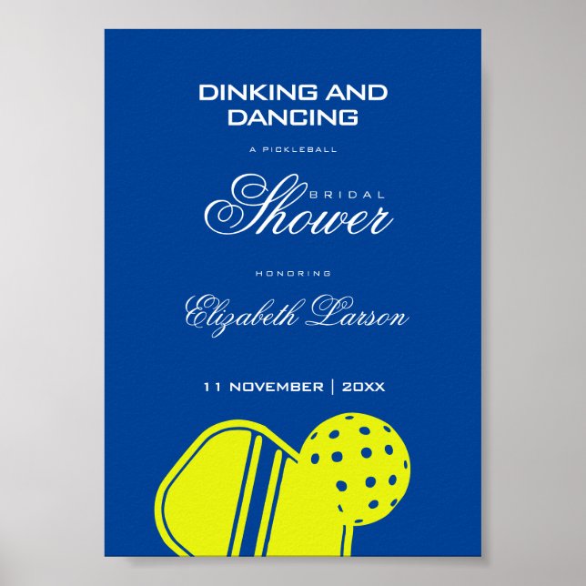 Poster Chá de Bebê de Amantes de Pickleball Neon Azul (Frente)