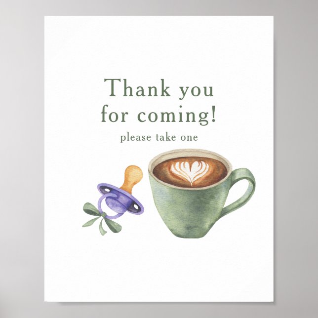 Poster Chá de bebê de café Brewing obrigada por vir (Frente)