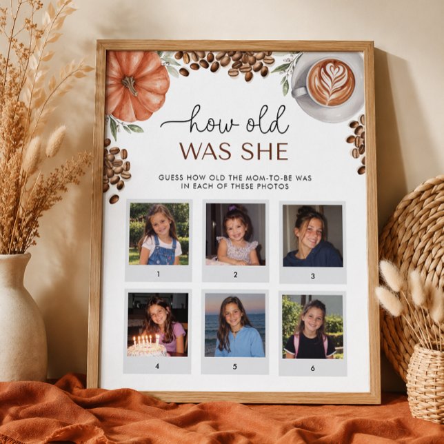 Poster Chá de Bebê de Café com Tempero de Abóbora Quantos (Pumpkin Spice Coffee Baby Shower How Old Was She)