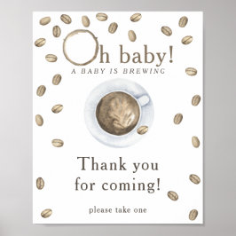 Poster Chá de bebê de café sendo preparado Obrigado por v
