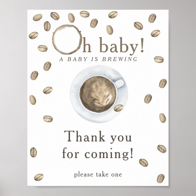 Poster Chá de bebê de café sendo preparado Obrigado por v (Frente)