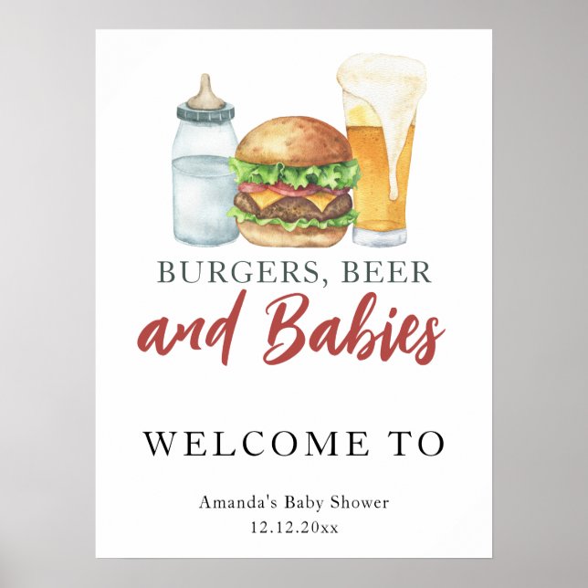Poster Chá de bebê de cerveja e hambúrgueres (Frente)
