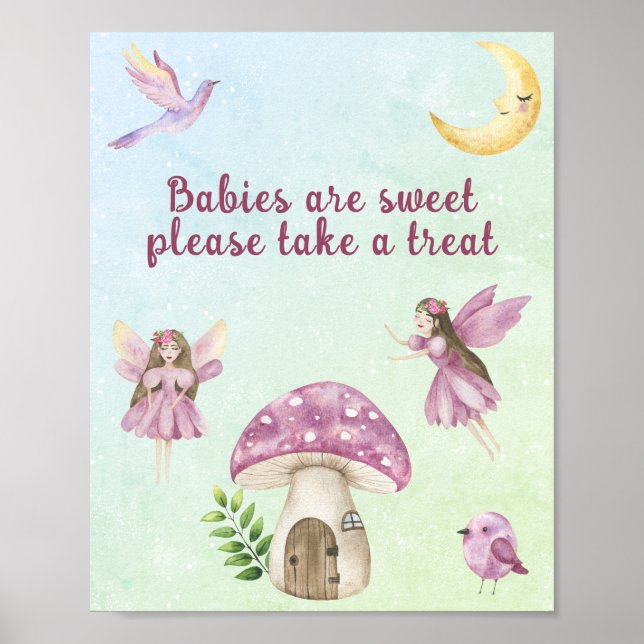 Poster Chá de bebê de fada Bebês são doces (Frente)